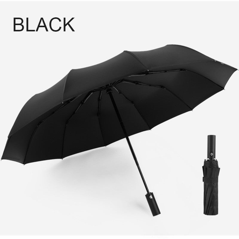12-Rib Rain/UV Folding Umbrella, with Auto Open Close & Windproof Canopy, for Travel, Commute & More