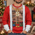 Funny Tattoo Santa Optical Illusion Ugly Christmas Sweater, Hilarious Gag Gift for Men, 3D Realistic Hairy Santa Sweatshirt