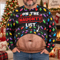 Funny Naughty List Belly Optical Illusion Ugly Christmas Sweater, Hilarious Gag Gift for Men