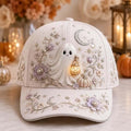 Vintage Gothic Halloween Baseball Cap, Floral Bat Moon Witch Pumpkin Black Cat Printed Dad Hat, Spooky Season Hat Gift