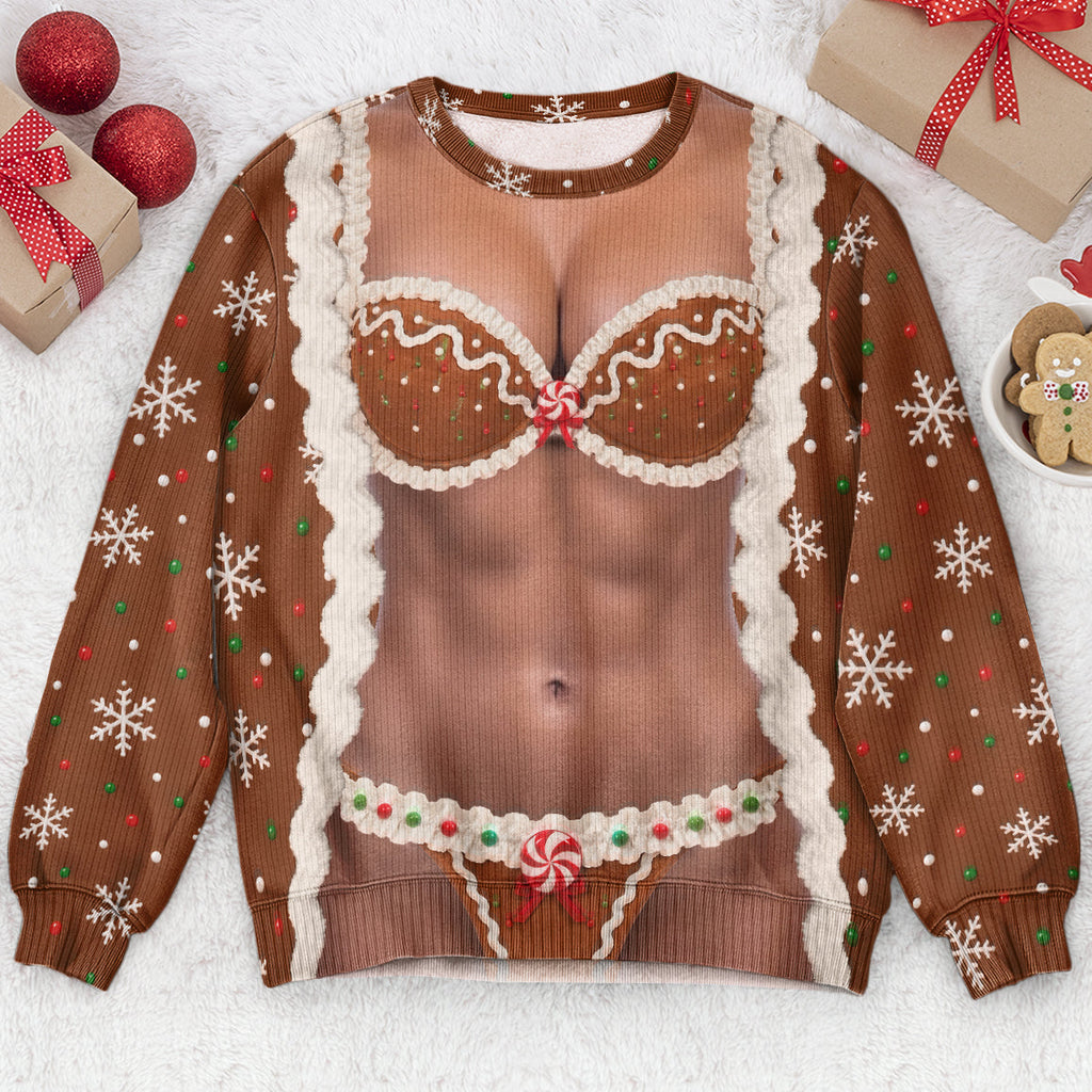 Funny Santa Outfit Illusion Christmas Ugly Sweater, Novelty Gag Holiday Gift for Women