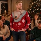 Funny Santa Bust Optical Illusion Christmas Sweater, 3D Illusion Ugly Sweater, Hilarious Gag Gift for Women