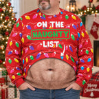 Funny Naughty List Belly Optical Illusion Ugly Christmas Sweater, Hilarious Gag Gift for Men