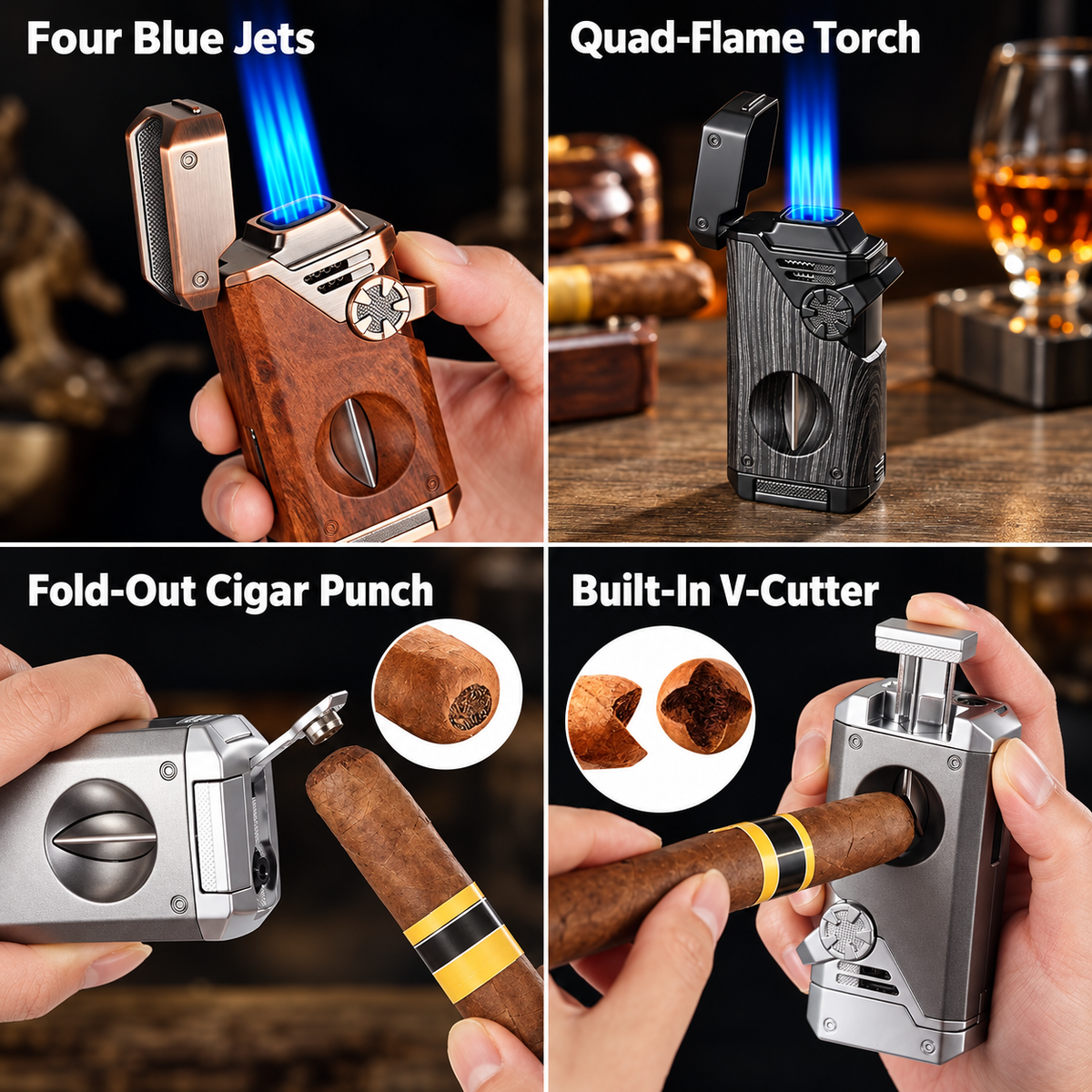 Deep Blue Quad Flame Refillable Torch Lighter
