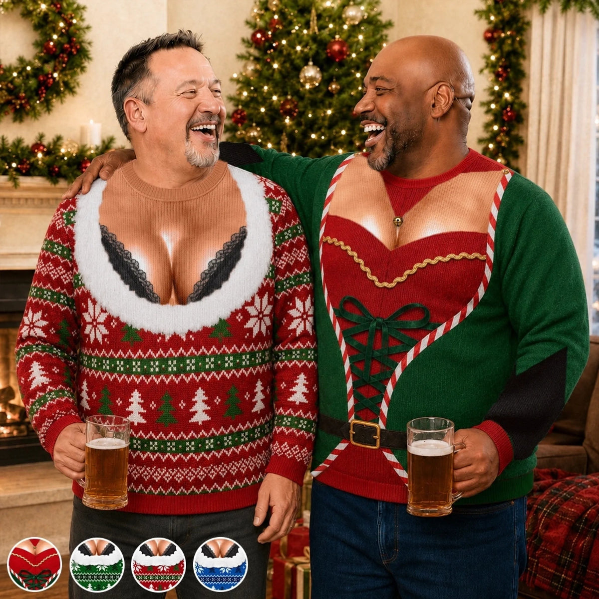 Custom Funny Ugly Christmas Sweatshirt‑Personalized "Light Up The Holiday Party" Illusion Crewneck, Novelty Lingerie‑Style Pullover, Gag Holiday Gift for Husband, Dad, Son, Grandpa, Brother, Yourself