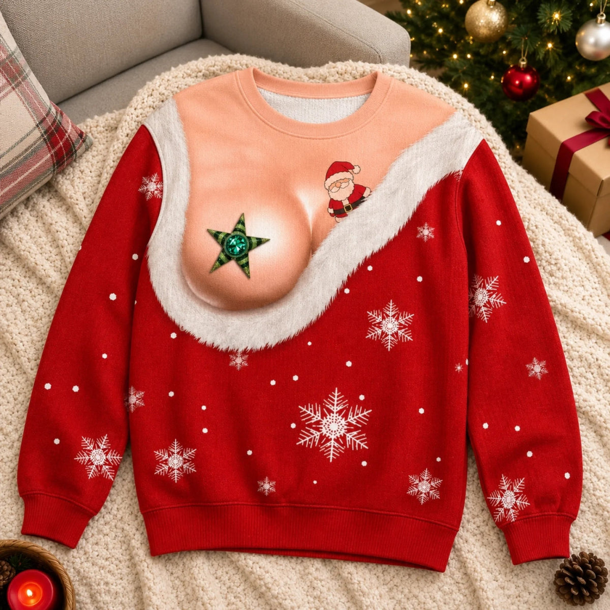 Custom Funny Unisex Ugly Christmas Sweatshirt‑Personalized "Tis The Season To Misbehave" Crewneck, Novelty Santa Suit Illusion Holiday Gift for Wife, Mom, Daughter, Besties, Yourself