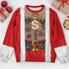 Funny Tattoo Santa Optical Illusion Ugly Christmas Sweater, Hilarious Gag Gift for Men, 3D Realistic Hairy Santa Sweatshirt