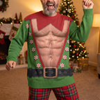 Men's Muscular Santa Suit 3D Illusion Ugly Christmas Sweater, Funny Holiday Sweatshirt