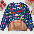 Funny Naughty List Belly Optical Illusion Ugly Christmas Sweater, Hilarious Gag Gift for Men