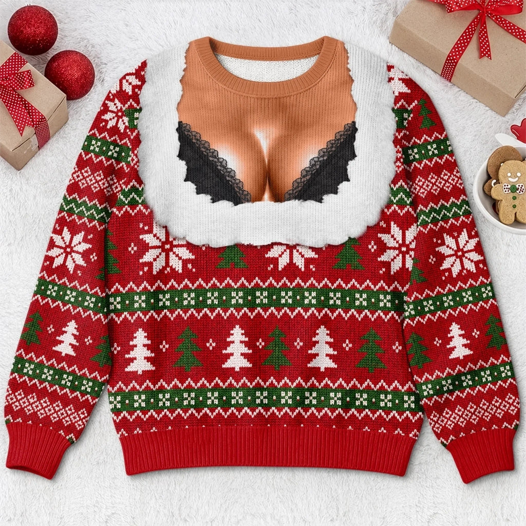 Custom Funny Ugly Christmas Sweatshirt‑Personalized "Light Up The Holiday Party" Illusion Crewneck, Novelty Lingerie‑Style Pullover, Gag Holiday Gift for Husband, Dad, Son, Grandpa, Brother, Yourself