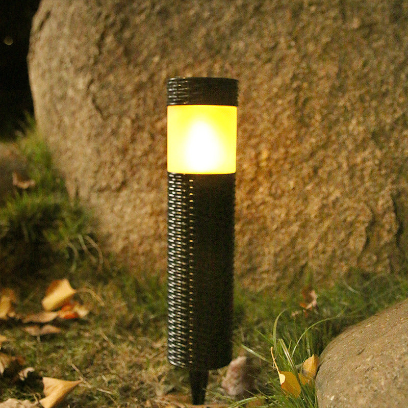 Zevolim| Outdoor Solar Rattan Cylindrical LED Garden Lawn In-ground Landscape Light