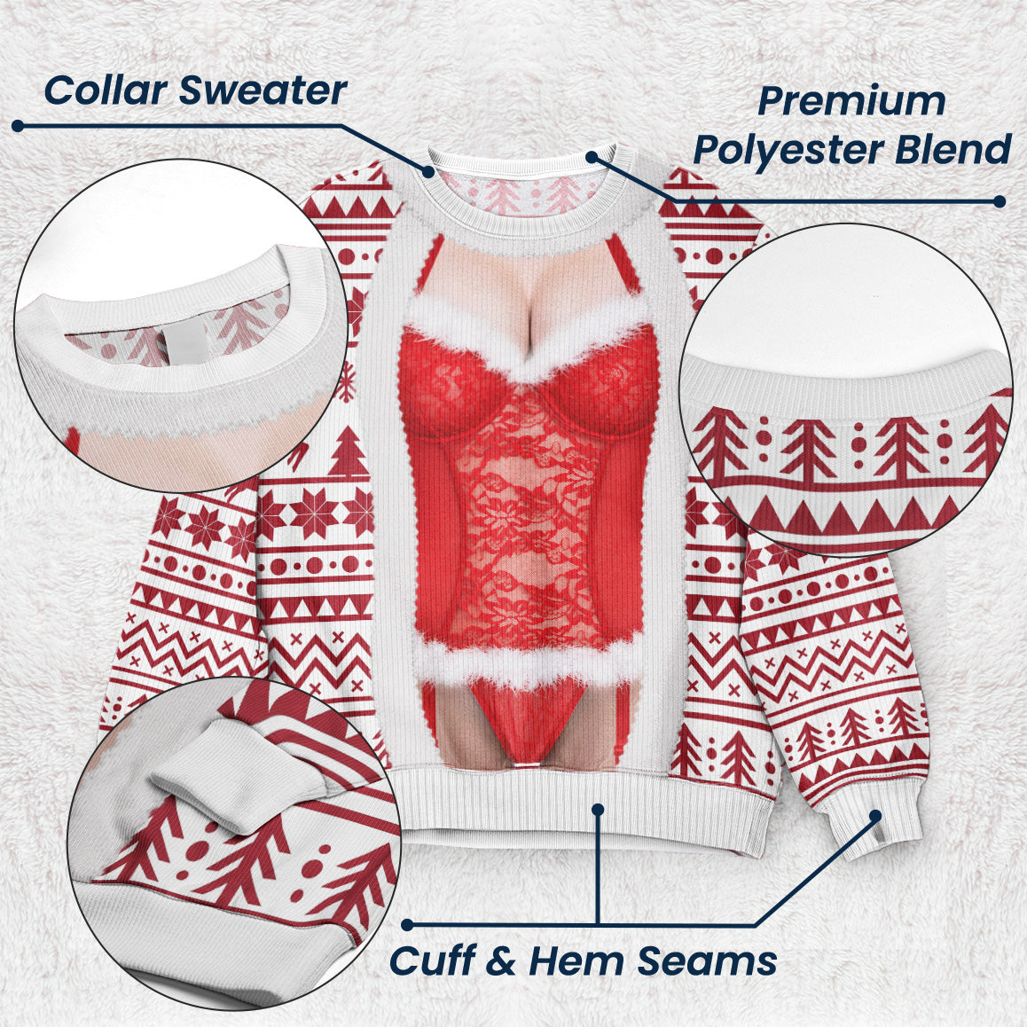 Funny Lace Lingerie Optical Illusion Ugly Christmas Sweater, Hilarious Gag Gift for Men, Personalized Sweater