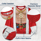 Funny Tattoo Santa Optical Illusion Ugly Christmas Sweater, Hilarious Gag Gift for Men, 3D Realistic Hairy Santa Sweatshirt