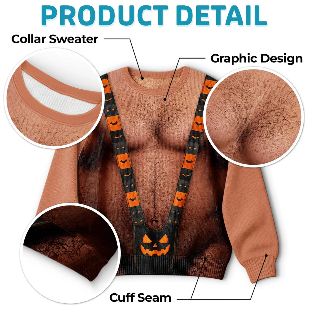Custom Funny Halloween Ugly Sweatshirt‑Personalized "Spooky Mankini On Full Display" Illusion Crewneck, Pumpkin Mankini Novelty Pullover, Gag Holiday Gift for Husband, Dad, Son, Grandpa, Brother, Yourself