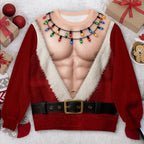 Custom Funny Ugly Christmas Sweatshirt‑Personalized "Santa Abs On Full Display Today" Crewneck, Novelty Fake Chest Illusion Holiday Gift for Husband, Dad, Son, Grandpa, Brother, Yourself