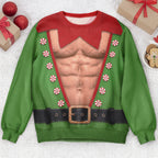 Men's Muscular Santa Suit 3D Illusion Ugly Christmas Sweater, Funny Holiday Sweatshirt