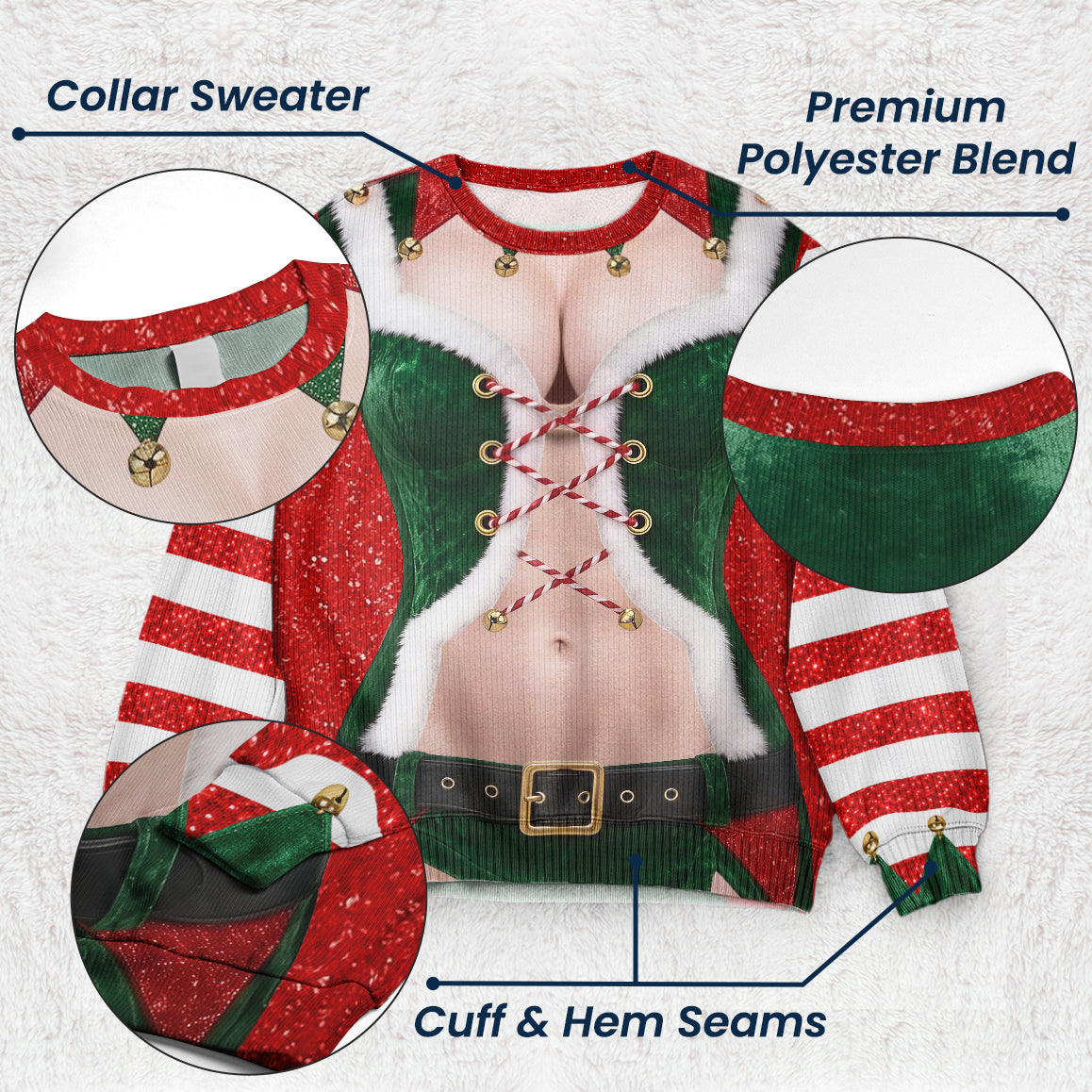 Funny Santa Outfit Illusion Christmas Ugly Sweater, Novelty Gag Holiday Gift for Women