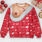Funny Santa Bust Optical Illusion Christmas Sweater, 3D Illusion Ugly Sweater, Hilarious Gag Gift for Women