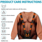 Custom Funny Halloween Ugly Sweatshirt‑Personalized "Spooky Mankini On Full Display" Illusion Crewneck, Pumpkin Mankini Novelty Pullover, Gag Holiday Gift for Husband, Dad, Son, Grandpa, Brother, Yourself