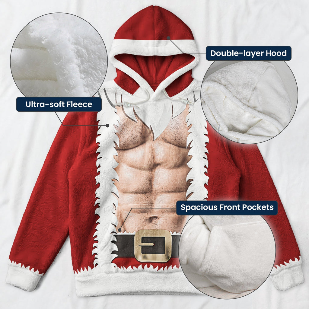 Funny Muscular Santa Optical Illusion Hoodie, Hilarious Gag Gift for Men, Ugly Christmas Sweater Party Outfit