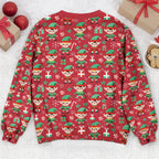 Funny Lace Deep V Bust Optical Illusion Ugly Christmas Sweater, Hilarious Gag Gift for Women, Argyle Plaid Ho Ho Ho Print Jumper
