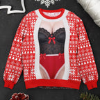 Funny Lace Lingerie Optical Illusion Ugly Christmas Sweater, Hilarious Gag Gift for Men, Personalized Sweater