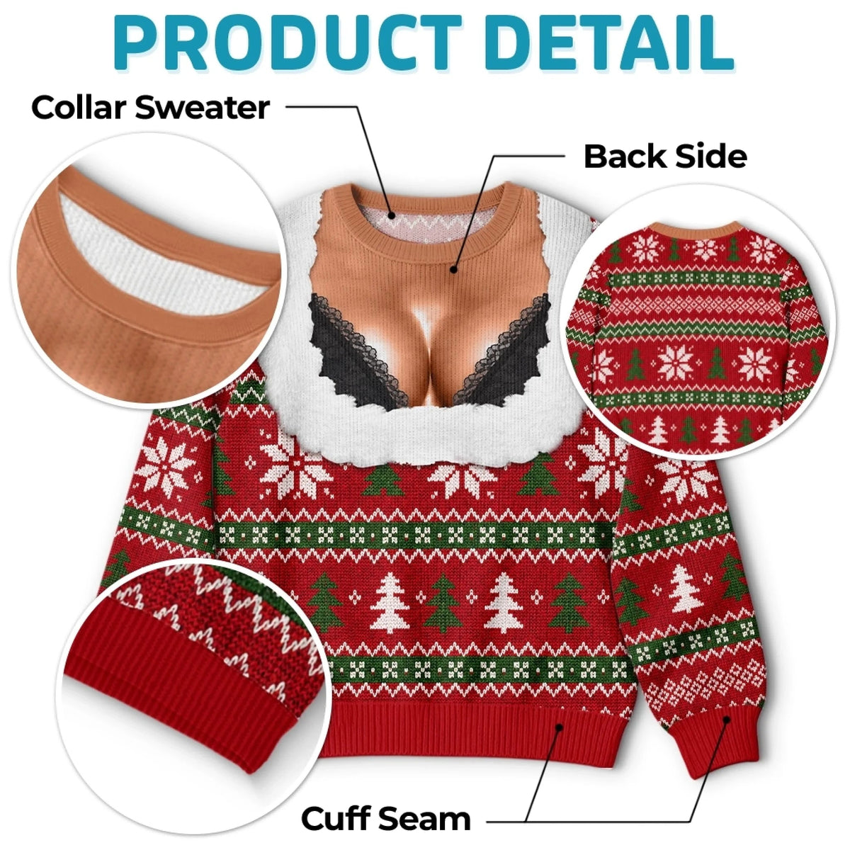 Custom Funny Ugly Christmas Sweatshirt‑Personalized "Light Up The Holiday Party" Illusion Crewneck, Novelty Lingerie‑Style Pullover, Gag Holiday Gift for Husband, Dad, Son, Grandpa, Brother, Yourself