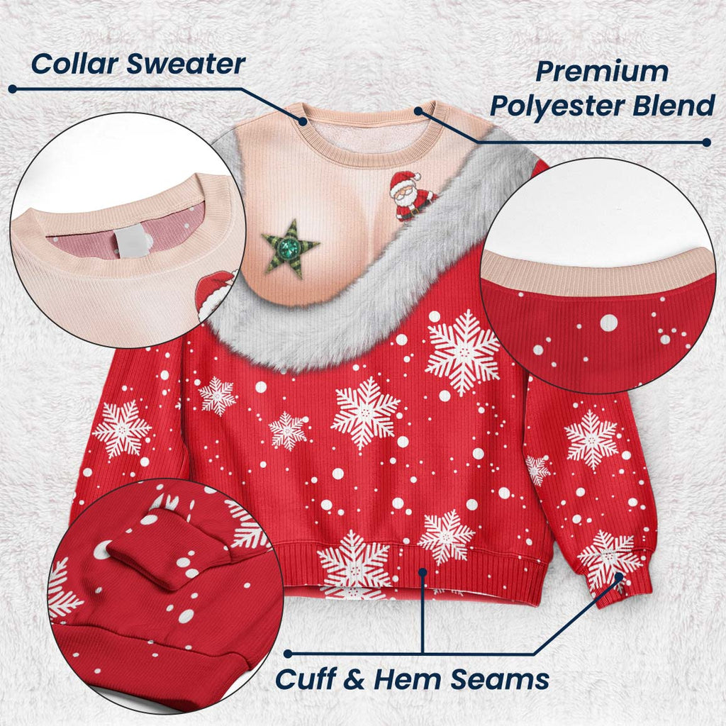 Funny Santa Bust Optical Illusion Christmas Sweater, 3D Illusion Ugly Sweater, Hilarious Gag Gift for Women