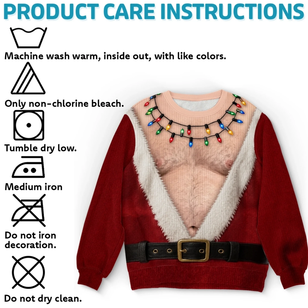 Custom Funny Ugly Christmas Sweatshirt‑Personalized "Santa Abs On Full Display Today" Crewneck, Novelty Fake Chest Illusion Holiday Gift for Husband, Dad, Son, Grandpa, Brother, Yourself
