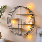 Round Wall Shelf with 4 Levels – Retro Design made of Wood & Metal | Decorative Hanging Shelf for Living Room, Bathroom & Bedroom | Bowlift