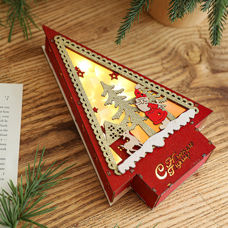 Decorative wooden Christmas house and tree ornament