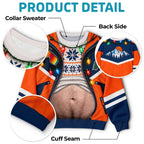 Hilarious Ski Jacket Hairy Belly Optical Illusion Ugly Christmas Sweater, Funny Winter Ski Suit Novelty Crewneck Sweatshirt For Ugly Sweater Party