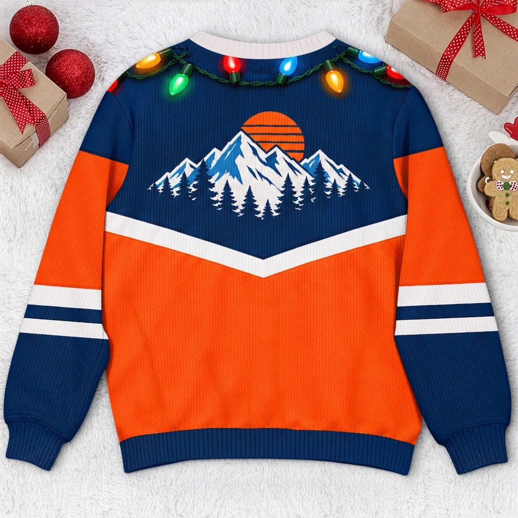 Hilarious Ski Jacket Hairy Belly Optical Illusion Ugly Christmas Sweater, Funny Winter Ski Suit Novelty Crewneck Sweatshirt For Ugly Sweater Party