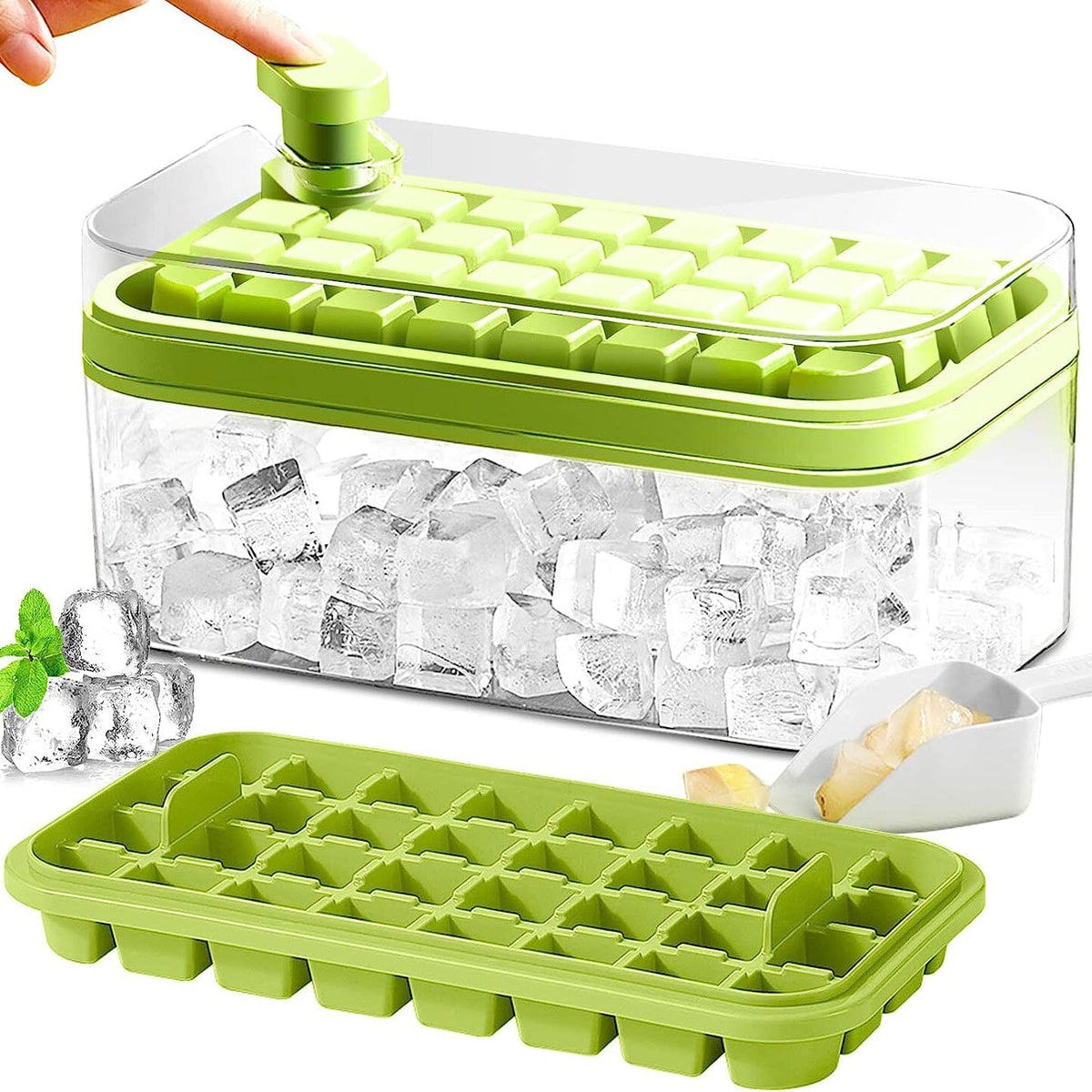 101oz. Ice Cube Tray Set - 64 Piece Silicone Ice Cube Tray with Lid & Container