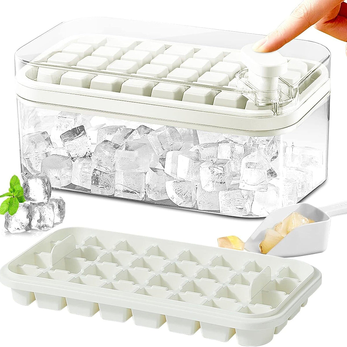 101oz. Ice Cube Tray Set - 64 Piece Silicone Ice Cube Tray with Lid & Container