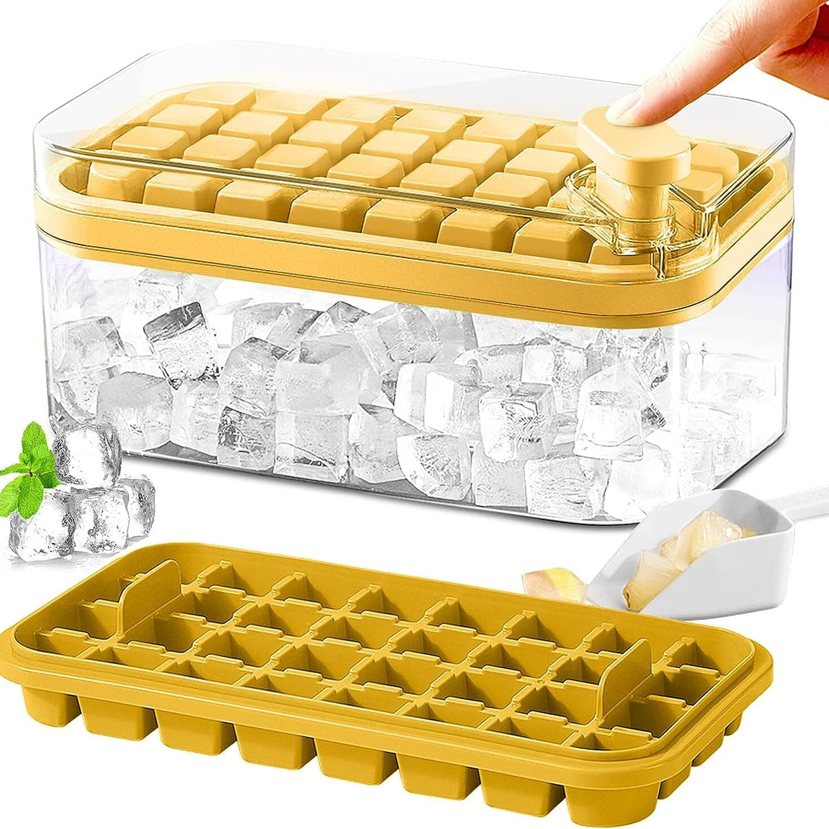 101oz. Ice Cube Tray Set - 64 Piece Silicone Ice Cube Tray with Lid & Container