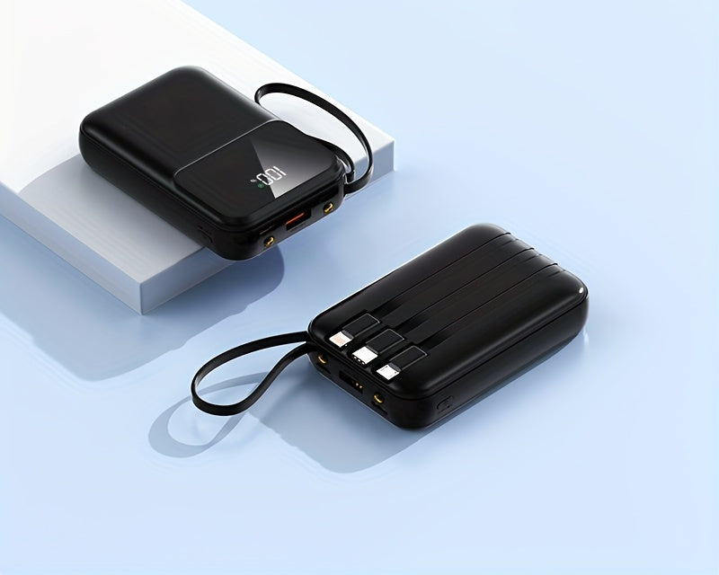 10000mAh Portable Power Bank with Fast Charging and Built-in Cables – Compact Phone Charger with LED display