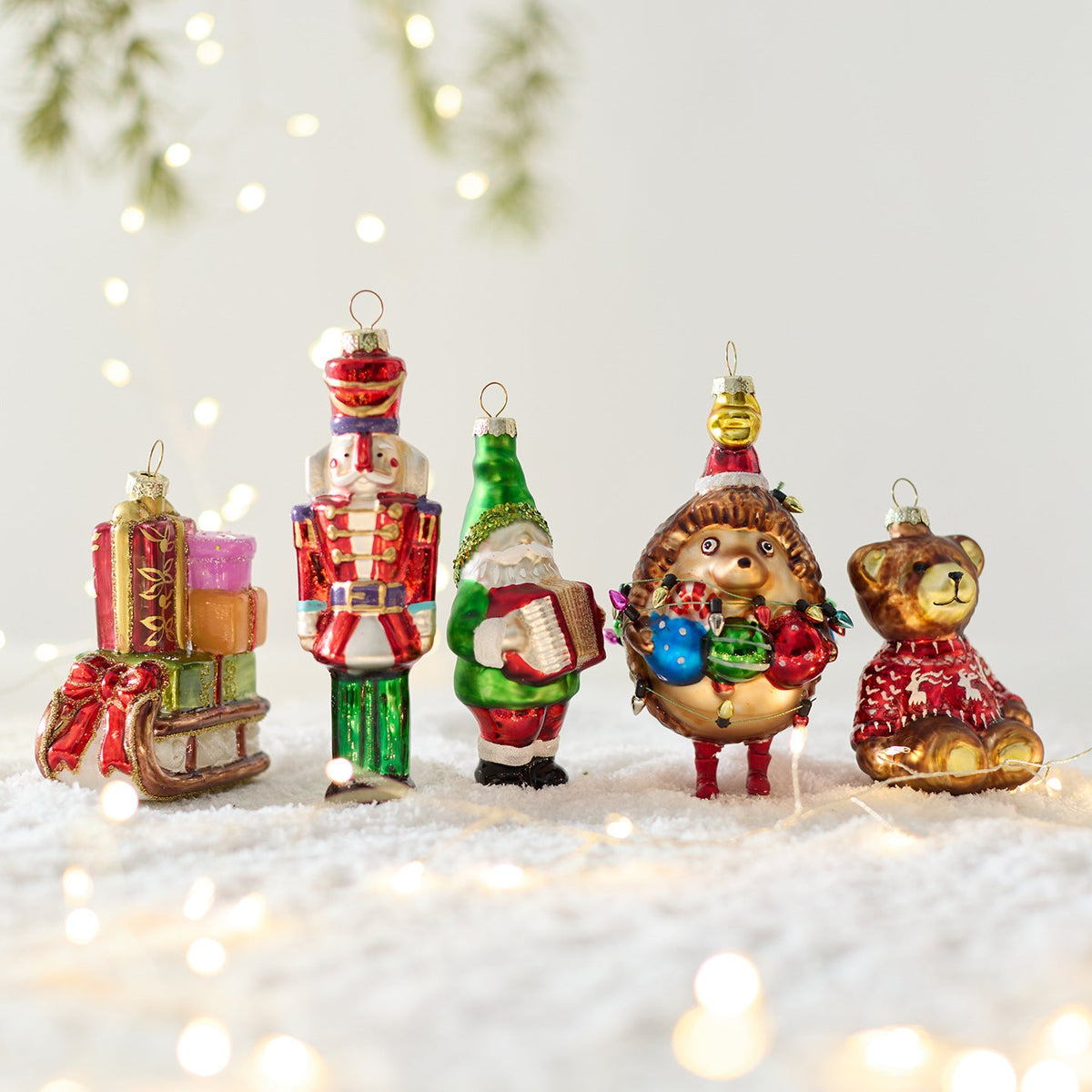 Glass Christmas tree ornaments, hand-painted, various designs
