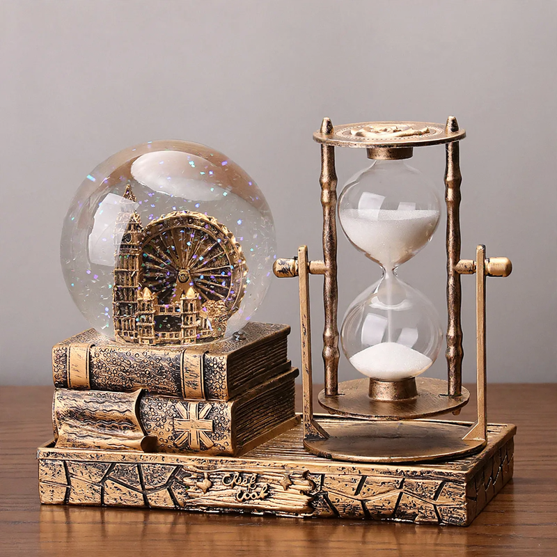 Retro Eiffel Tower Hourglass with Music Box and Glass Ball