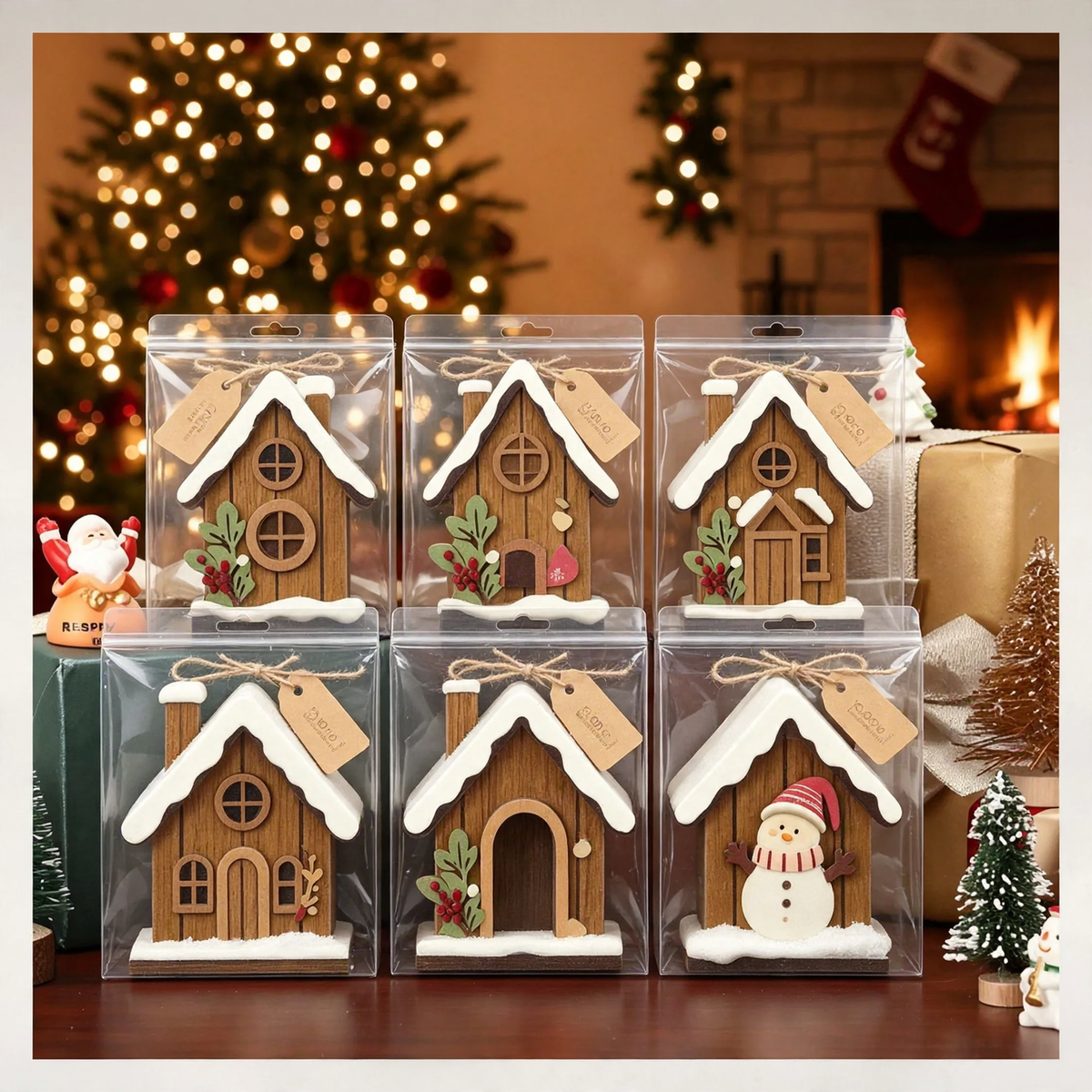 Illuminated Christmas Wooden House Set for Table Decoration