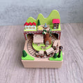 Manual music box made of beech wood with forest train motif
