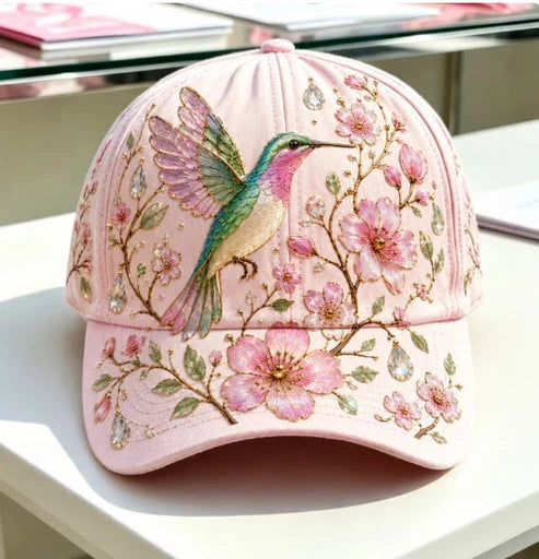 Garden Morning Baseball Cap, Vintage Floral Garden Baseball Cap, Cardinal Bird Bee Dragonfly Butterfly Hat, Nature Botanical Hat Gift