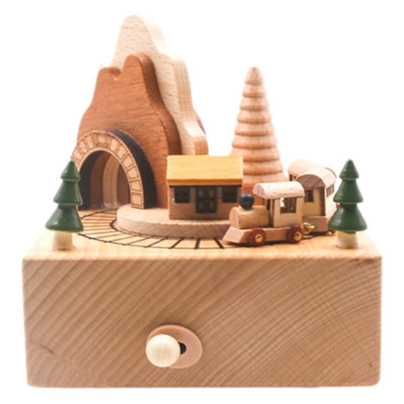 Handcrafted music box made of beech wood, rotating