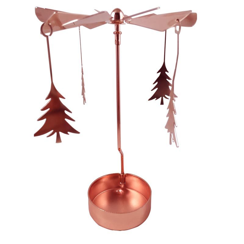 Rotating metal candle holder, copper, motif design