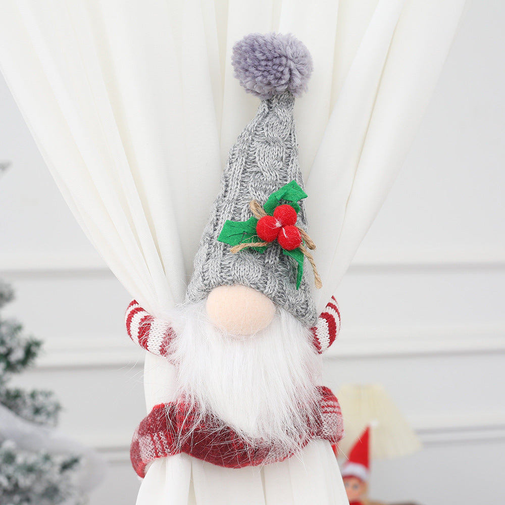 Christmas gnome curtain holder made of knit