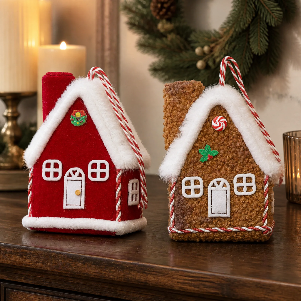 Christmas cabin fabric pendant