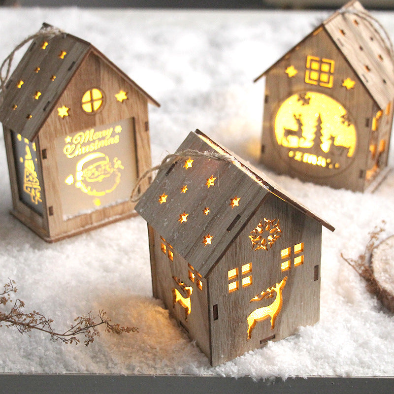 Illuminated wooden house with LED light