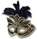 Fancy Black Feathered Venetian Adult Mask