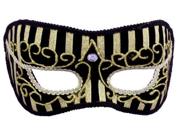 Black and Gold Striped Oriental Venetian Mask Mardi Gras Masquerade