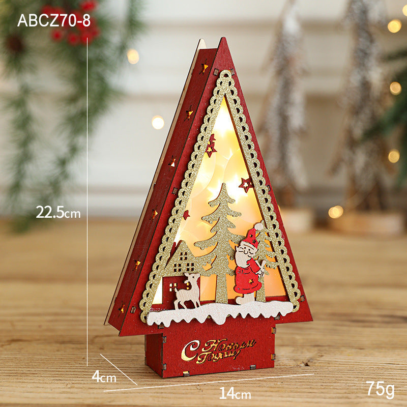 Decorative wooden Christmas house and tree ornament
